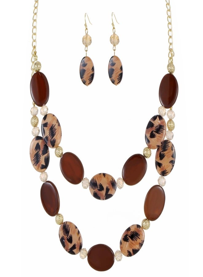 Xalroco 2 Layered Chunky Beaded Shell Necklace for Women Sea Shell Leopard Brown Statement Necklace and Earring Set Elegant Women Jewelry Sets (leopard brown) - Image 1